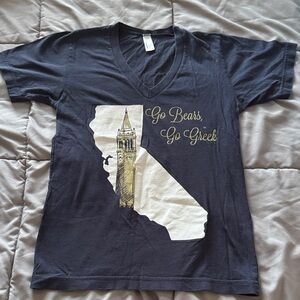 American Apparel Blue Cal Berkeley Greek Life V-Neck T-Shirt (XXS)